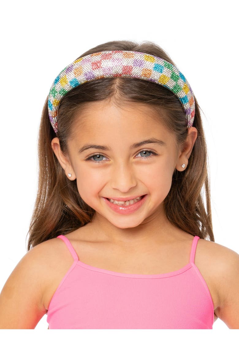 Rhinestone dark checkers headband, Alternate, color, Multi Rainbow Colors