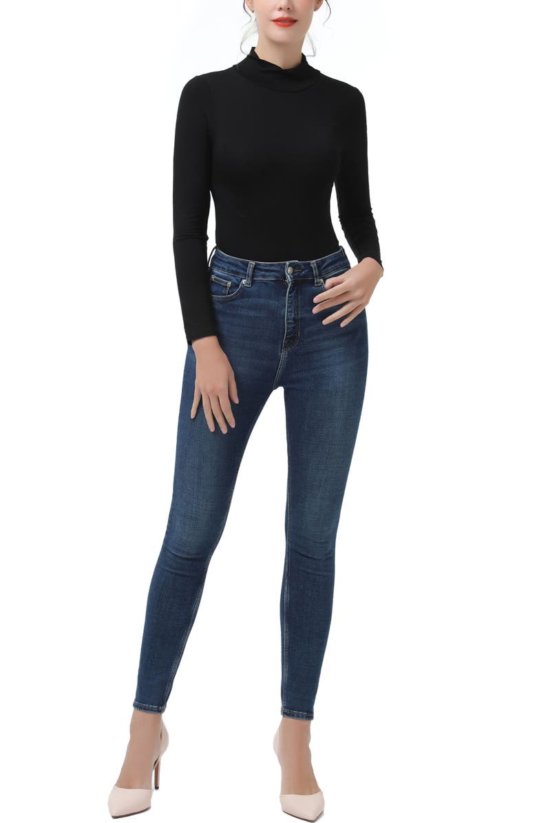 Kimi & Kai Turtleneck Long Sleeve Bodysuit, Alternate, color, Black