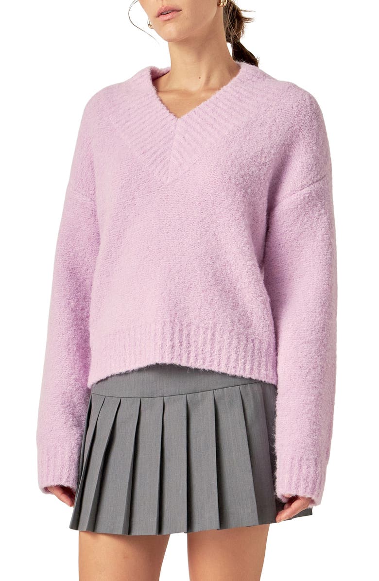 English Factory V-Neck Sweater, Alternate, color, Lilac