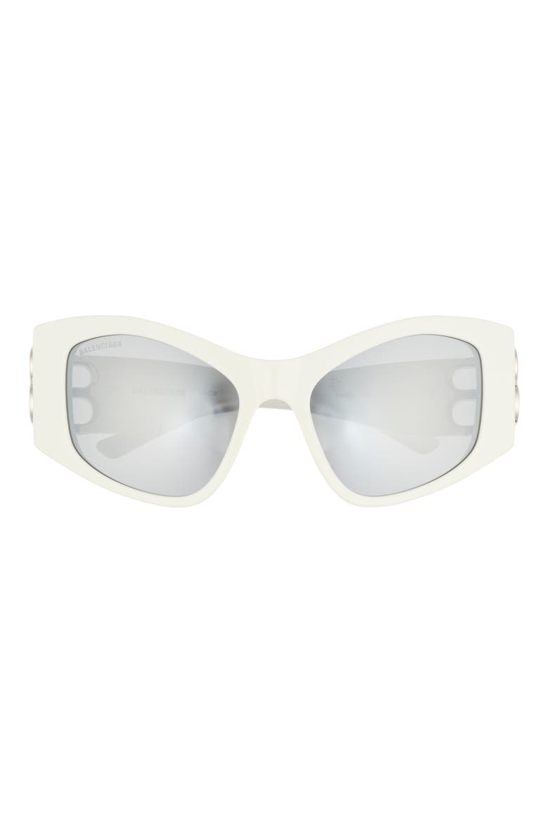 55mm Cat Eye Sunglasses, Main, color, WHITE WHITE SILVER