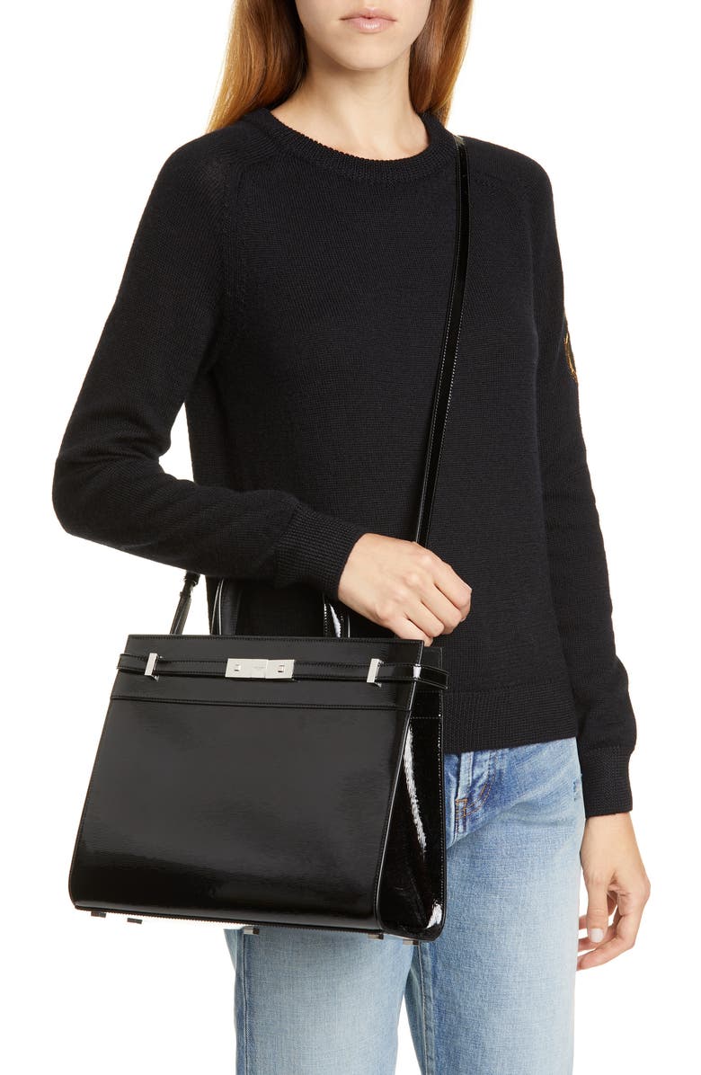 Saint Laurent Small Manhattan Calfskin Leather Satchel, Alternate, color,