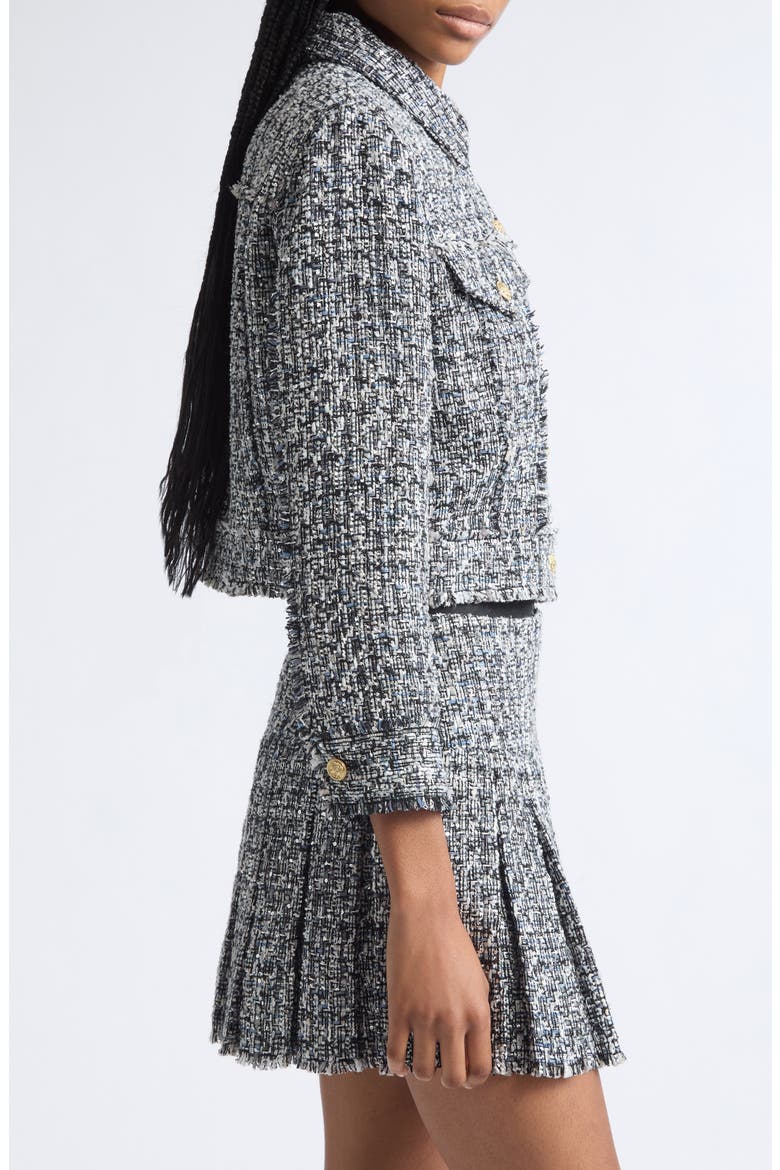 Chloe Cropped Boxy Tweed Jacket, Alternate, color, BLACK/ OFF WHITE