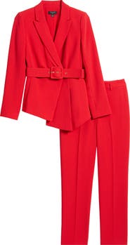 Tahari ASL Peak Lapel Belted Blazer & Pants Set