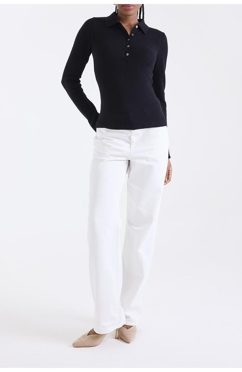 1982 Amaya Button 100% Cashmere Polo Top, Alternate, color, Black