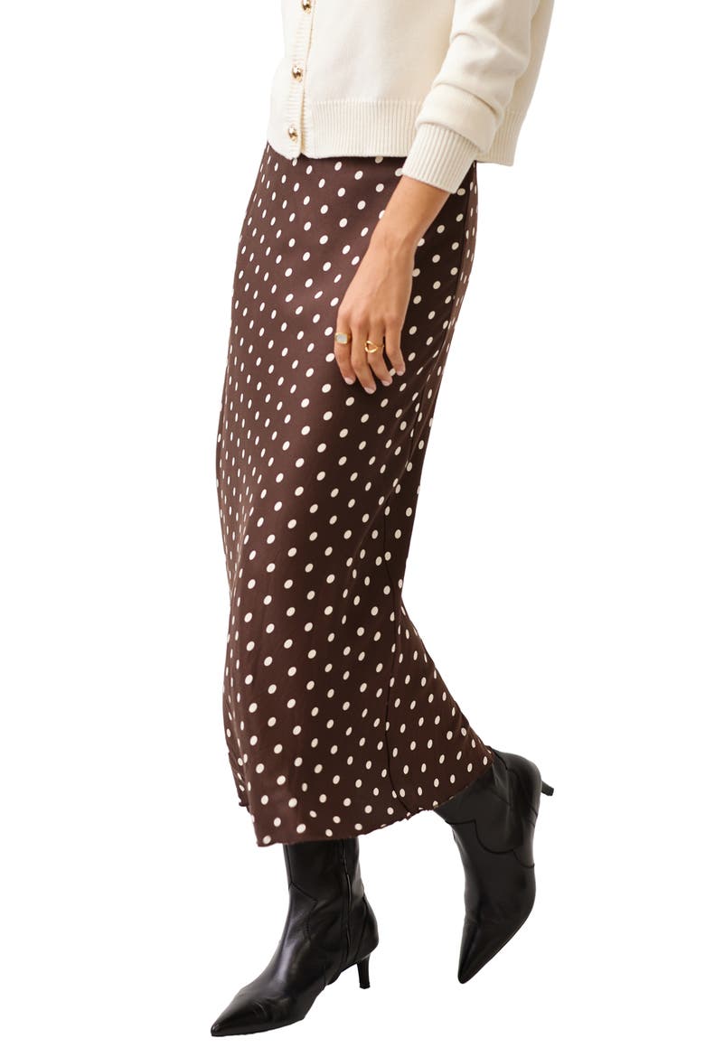 Mia Bias Midi Skirt, Alternate, color, BROWN W/ CREAM