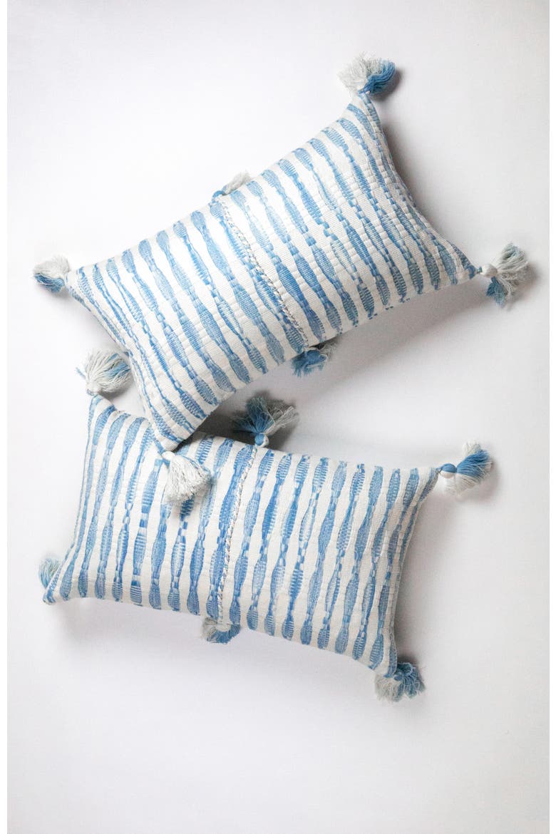 Antigua Naturally Dyed Striped Handwoven Cotton Throw Pillow, Alternate, color, Blue