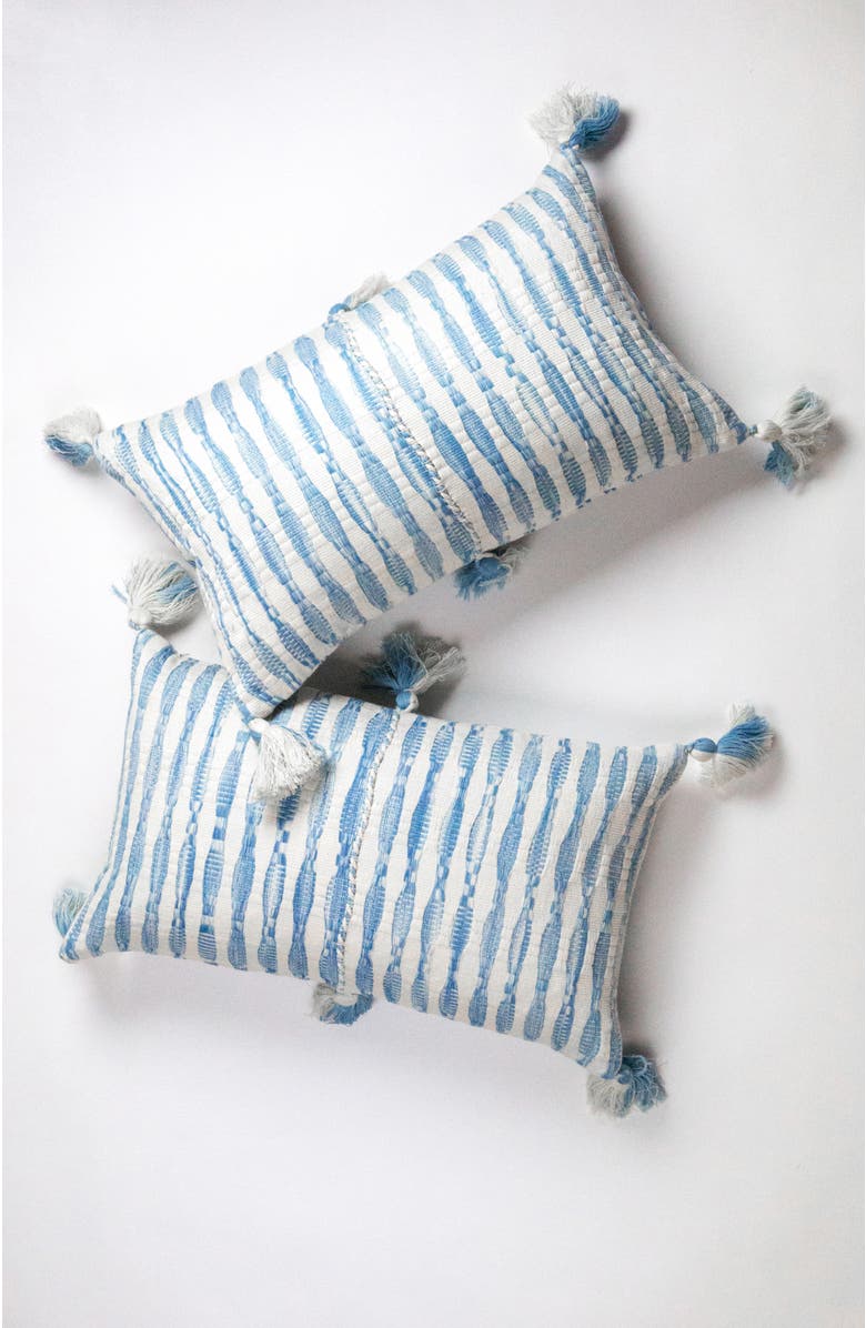 Archive New York Antigua Naturally Dyed Striped Handwoven Cotton Throw Pillow, Alternate, color, Blue
