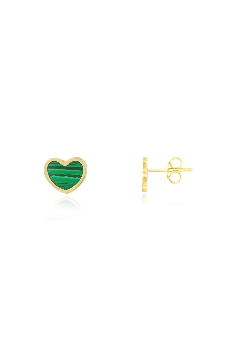 Mini Malachite Heart Stud Earrings, Main, color, Malachite