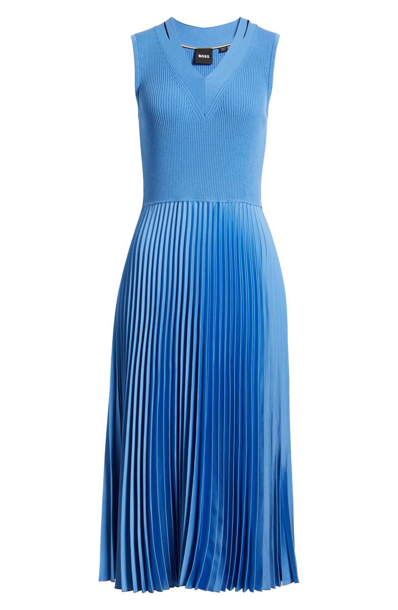 BOSS Farrah Slit Shoulder Mixed Media Midi Dress, Alternate, color, Cornflower
