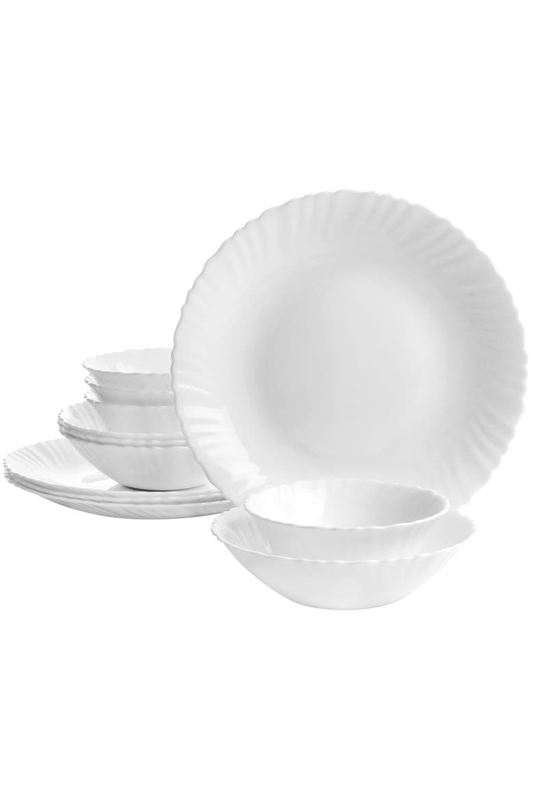 Ultra Radley 12 Piece Tempe Opal Glass Dinnerware Set, Main, color, White