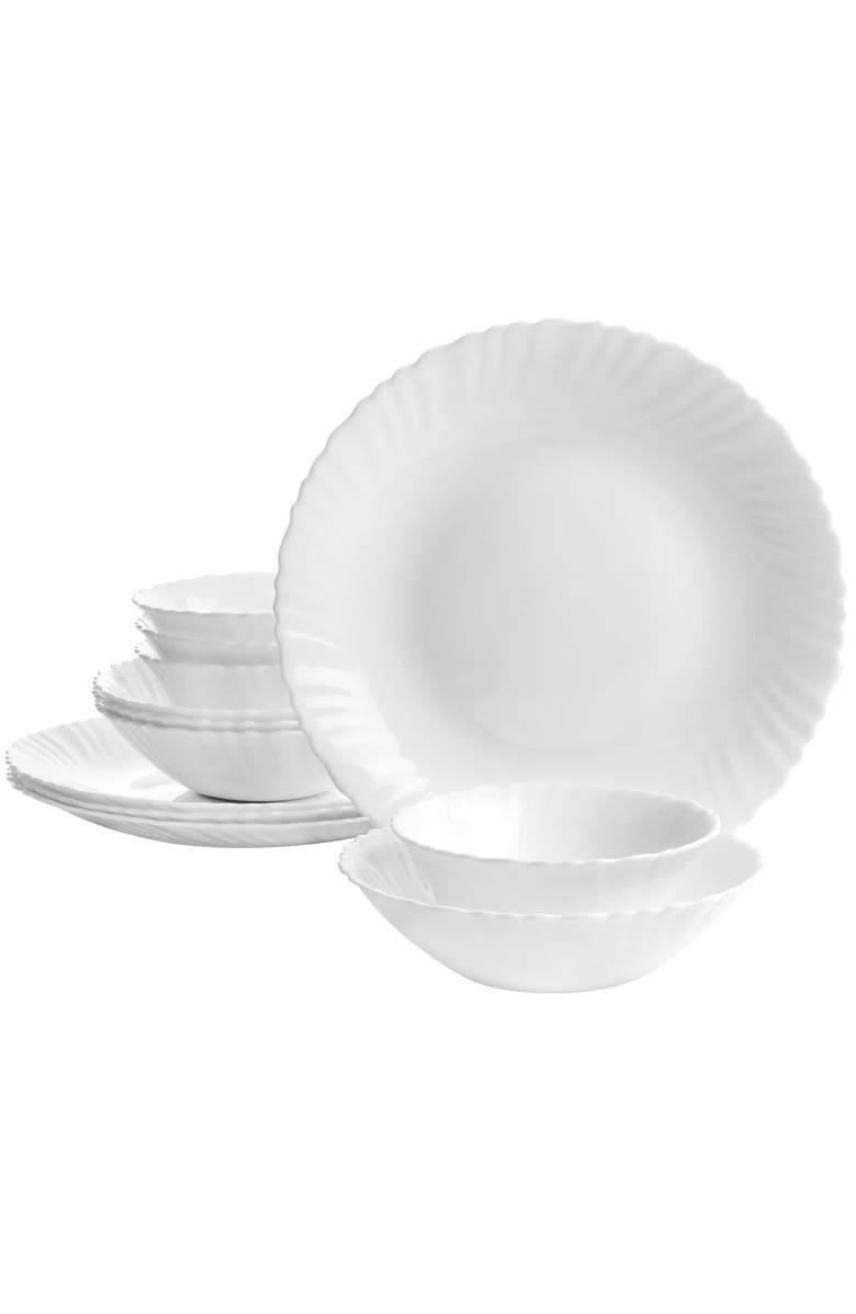 Gibson Ultra Ultra Radley 12 Piece Tempe Opal Glass Dinnerware Set, Main, color, White