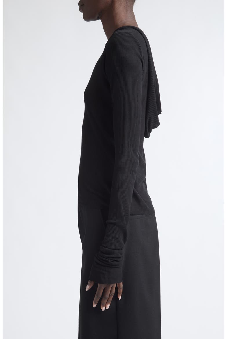 Rib Crop Sweater Hoodie, Alternate, color, BLACK