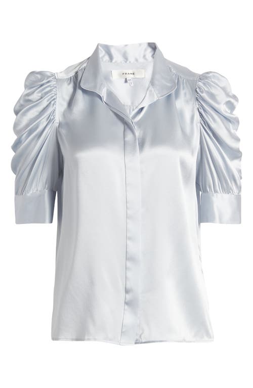 Frame Gillian Three-quarter Sleeve Silk Button-up Shirt In Denim Blue