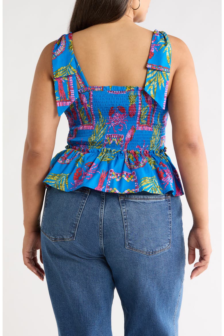 Bally Tropical Print Smocked Sleeveless Top, Alternate, color, PINK/ BLUE/ GREEN