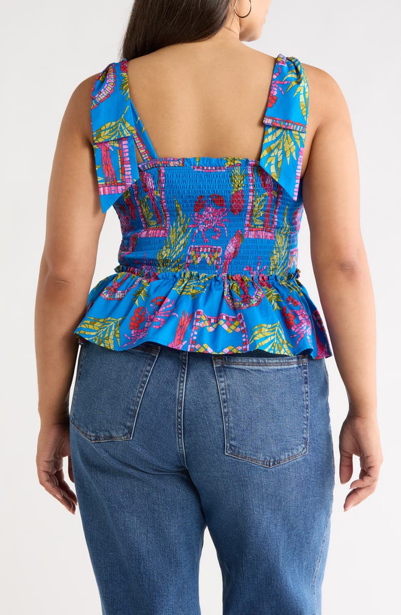 SUGARLIPS Bally Tropical Print Smocked Sleeveless Top, Alternate, color, Pink/ Blue/ Green