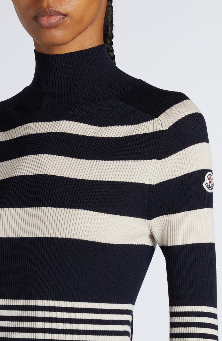 Moncler Stripe Virgin Wool Rib Mock Neck Sweater, Alternate, color, 