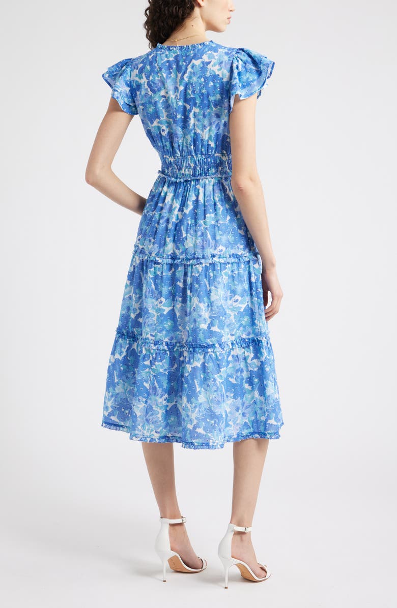 Chelsea28 Flutter Sleeve Tiered Cotton Midi Sundress, Alternate, color, Blue- Tiana Floral