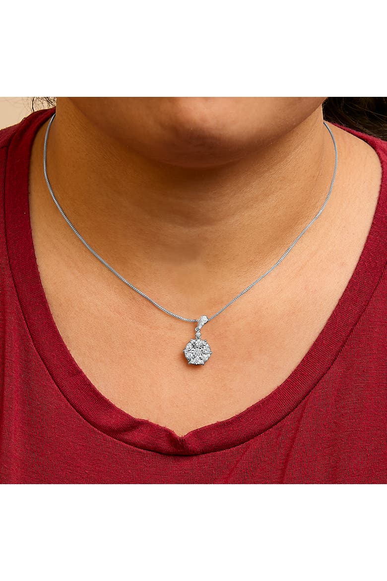 14K White Gold 1 1/5 Cttw Diamond Composite Cluster Pendant Necklace, Alternate, color, White