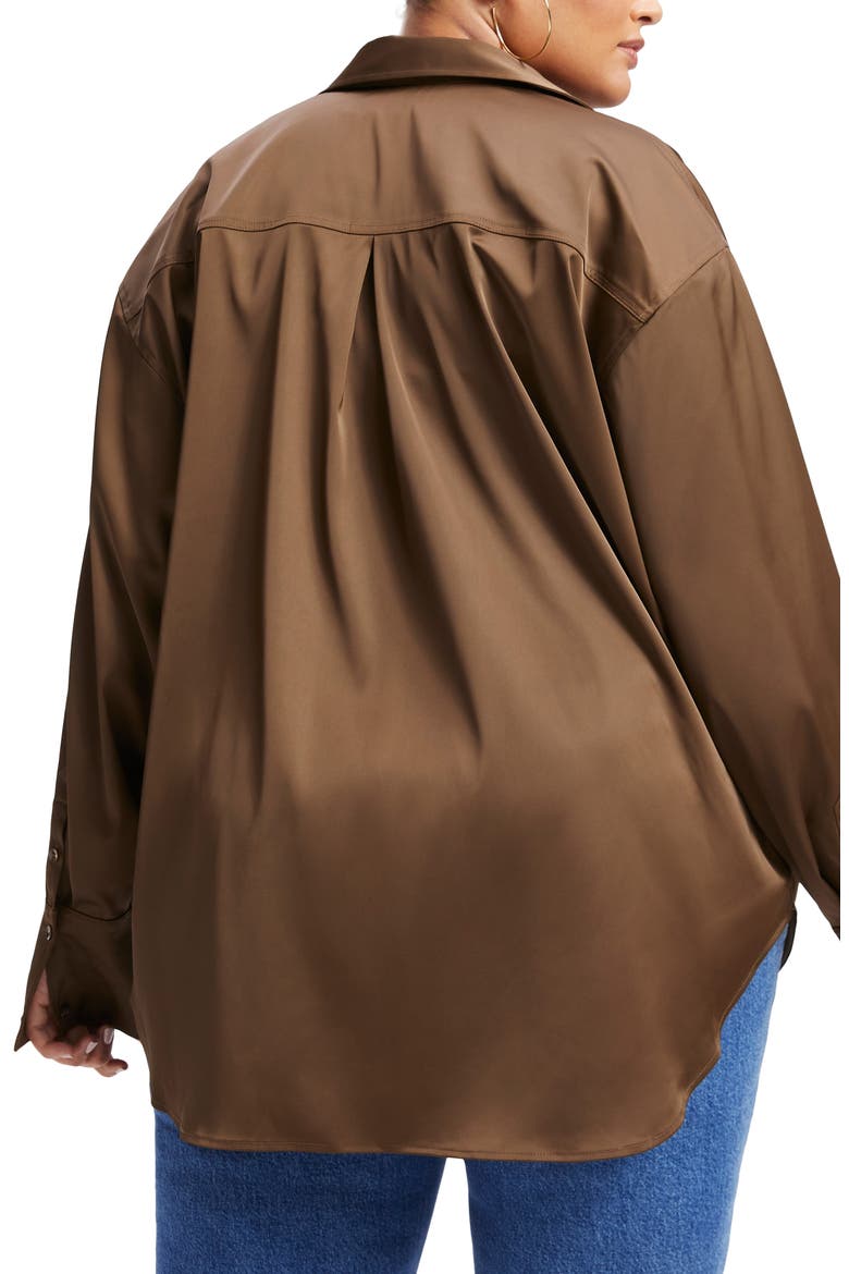 Stretch Satin Button-Up Shirt, Alternate, color, LIGHT MOCHA004