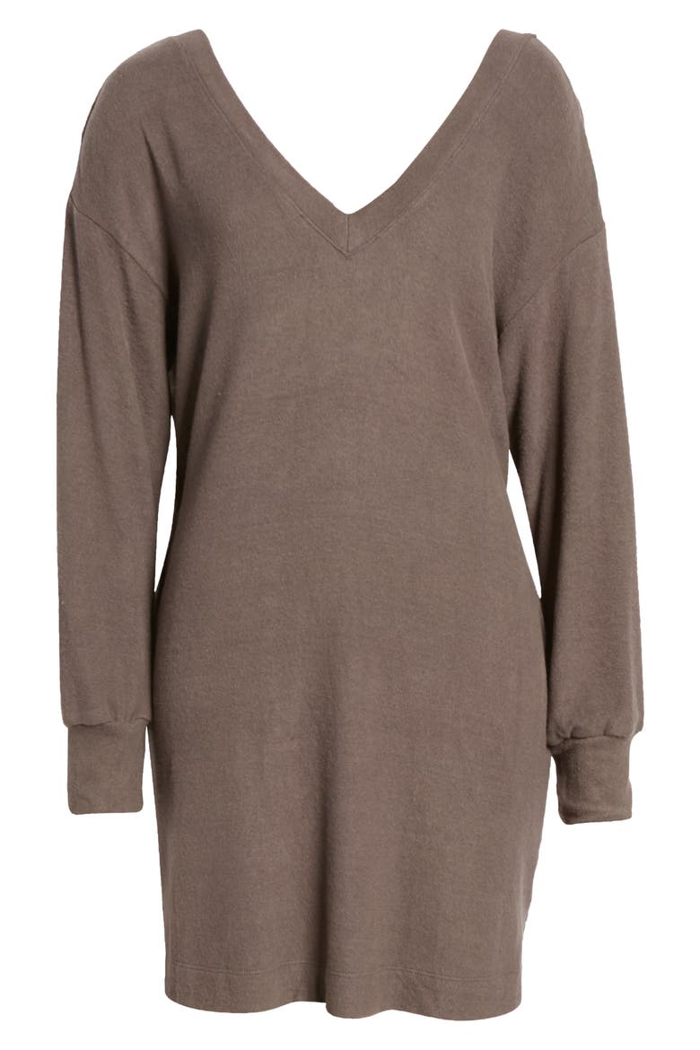 Double-V Long Sleeve Knit Dress, Alternate, color, DK CEMENT