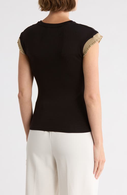 Muse Ruffle Ribbed Cap Sleeve Top In Black