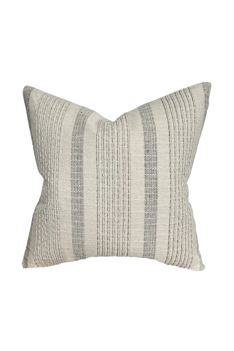 Stevie Woven Ivory Charcoal Stripe Pillow Cover, Main, color, Cream