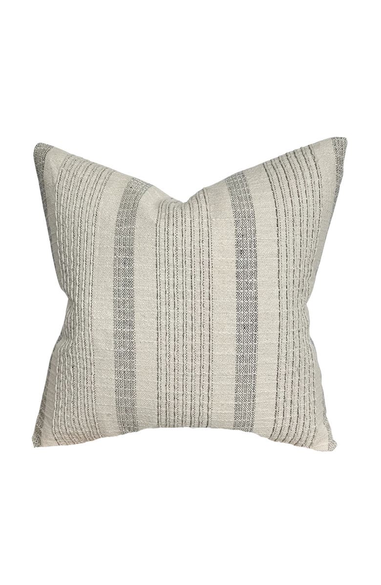 Linen & James Stevie Woven Ivory Charcoal Stripe Pillow Cover, Main, color, Cream