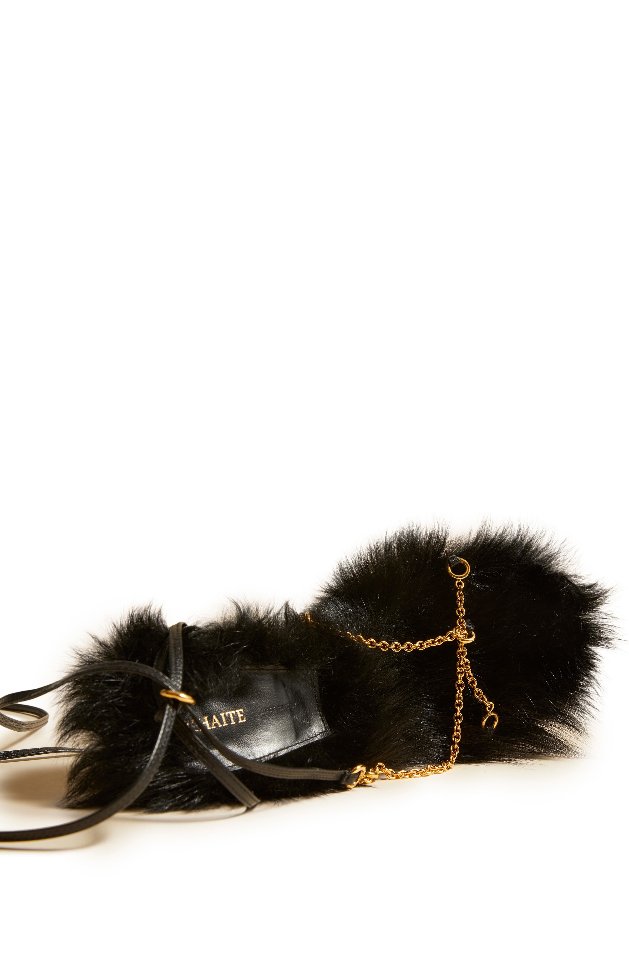 Khaite Marion Strappy Chain Detail Genuine Shearling Sandal, Alternate, color, 