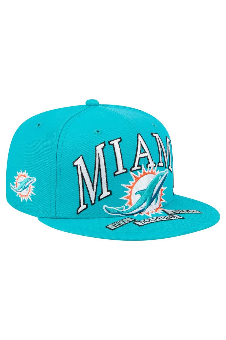 Men's New Era Aqua Miami Dolphins  Oversized 59FIFTY Fitted Hat, Main, color, Aqua