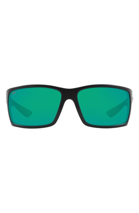 64mm Mirrored Polarized Rectangular Sunglasses