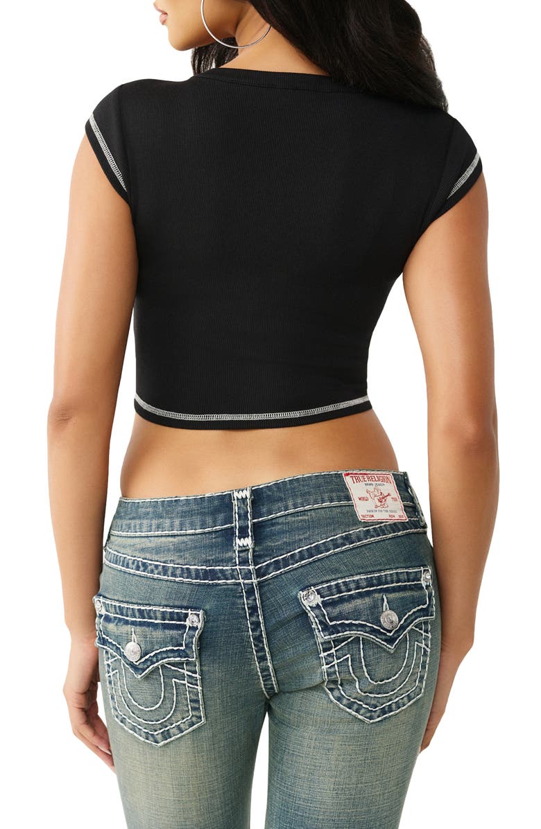 True Religion Crystal Embellished Buddha Crop Graphic T-Shirt, Alternate, color, Jet Black