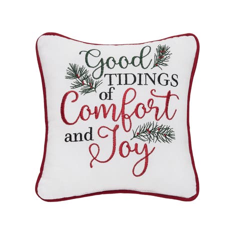Tidings of Comfort & Joy Christmas Pillow, 10" x 10"