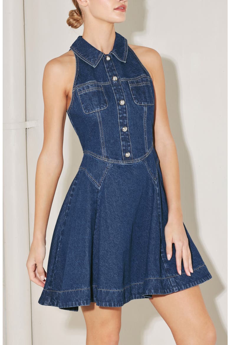 Denim Halter Minidress, Alternate, color, INDIGO DENIM