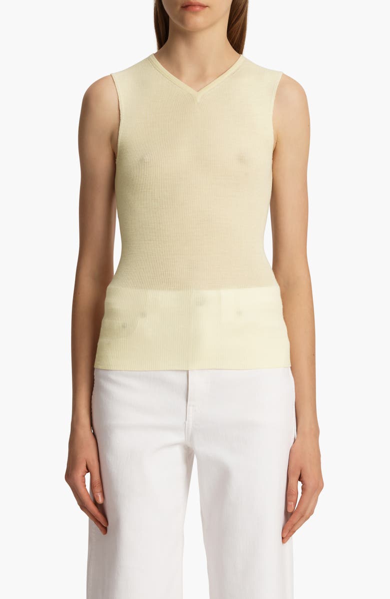 Khaite Renato Rib Merino Wool Blend Sleeveless Sweater, Main, color, Pollen
