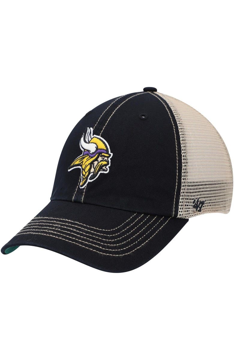 '47 Men's '47 Black/Natural Minnesota Vikings Trawler Trucker Clean Up Snapback Hat, Main, color,