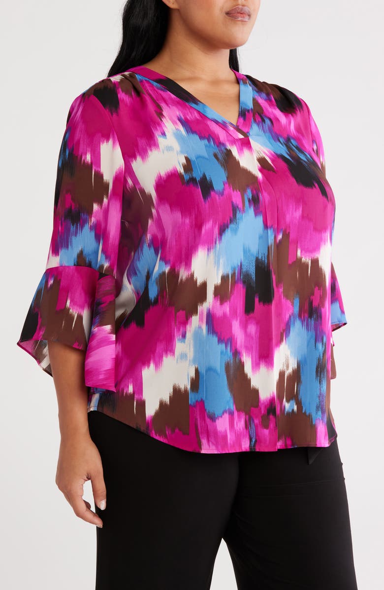 Jones New York Abstract Print V-Neck Flutter Sleeve Top, Alternate, color, 