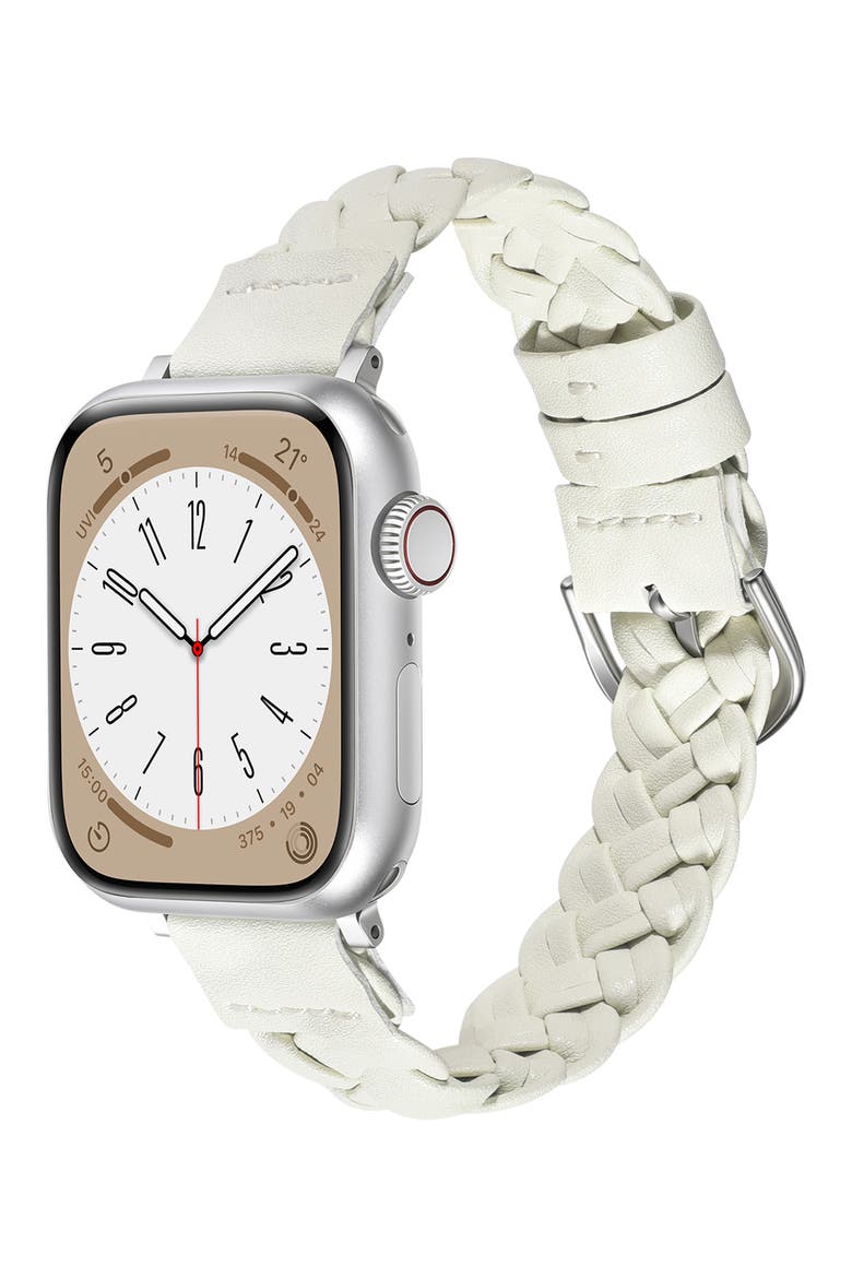 Interlock Braided Faux Leather Watchband, Alternate, color, WHITE