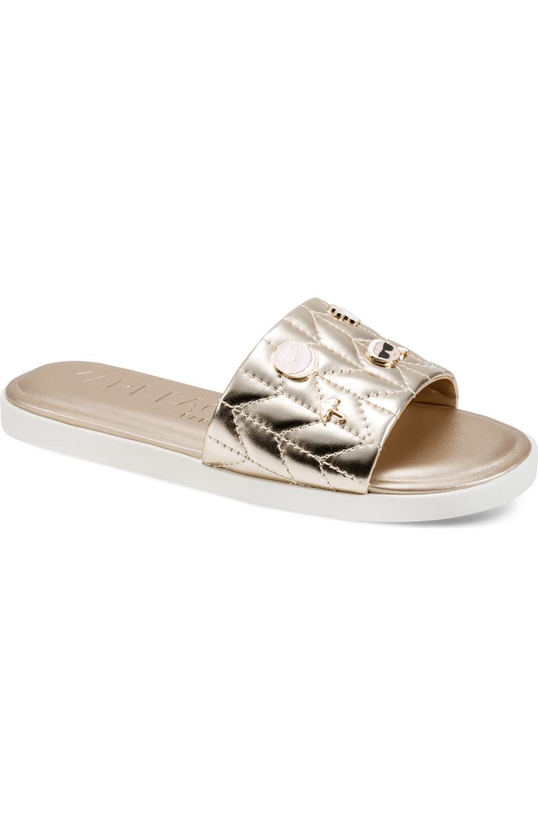 KARL LAGERFELD PARIS Carenza Macaron Slide Sandal, Main, color, White Gold