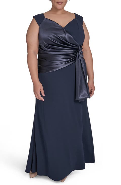 Mixed Media Drape Detail Gown (Plus)