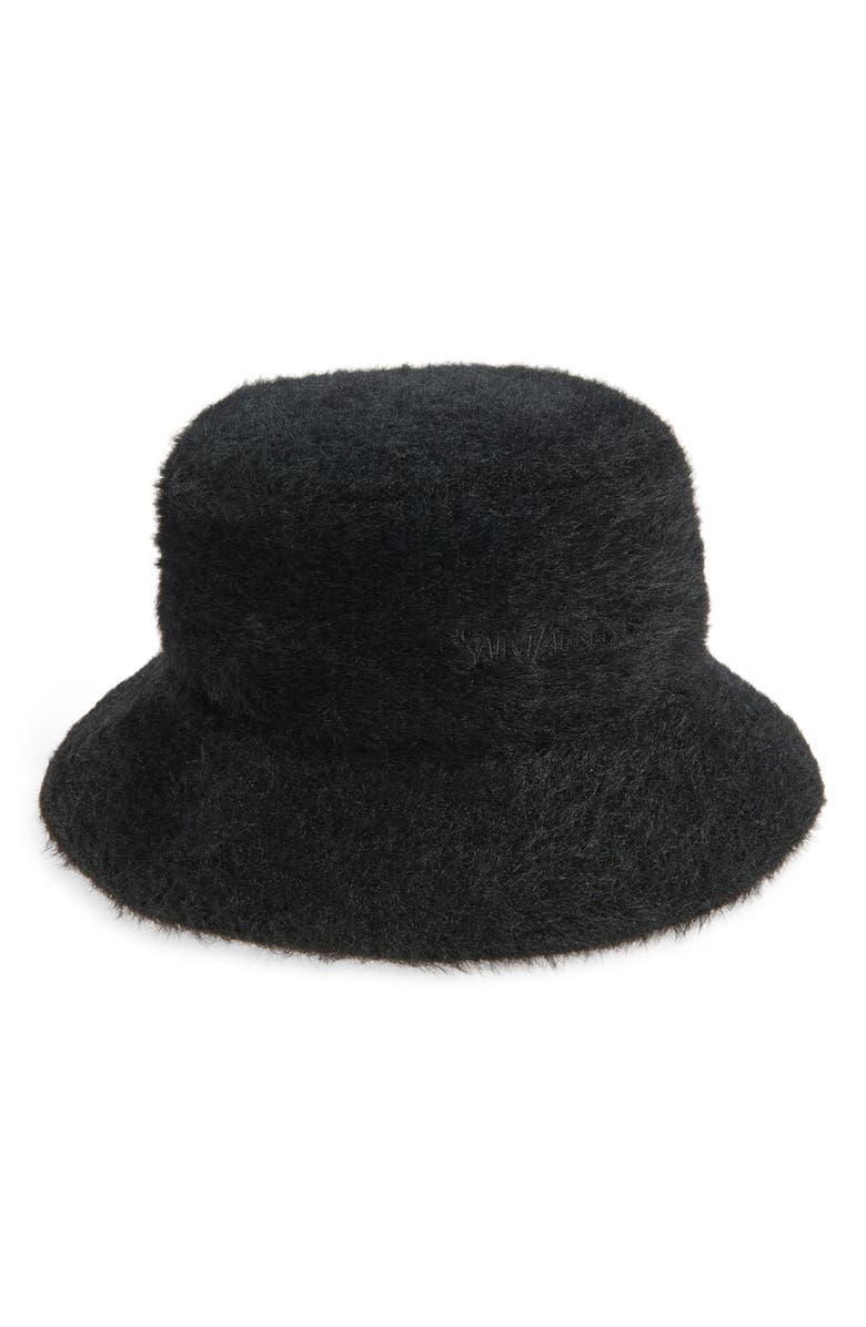 Saint Laurent Fluffy Bucket Hat, Main, color, Black