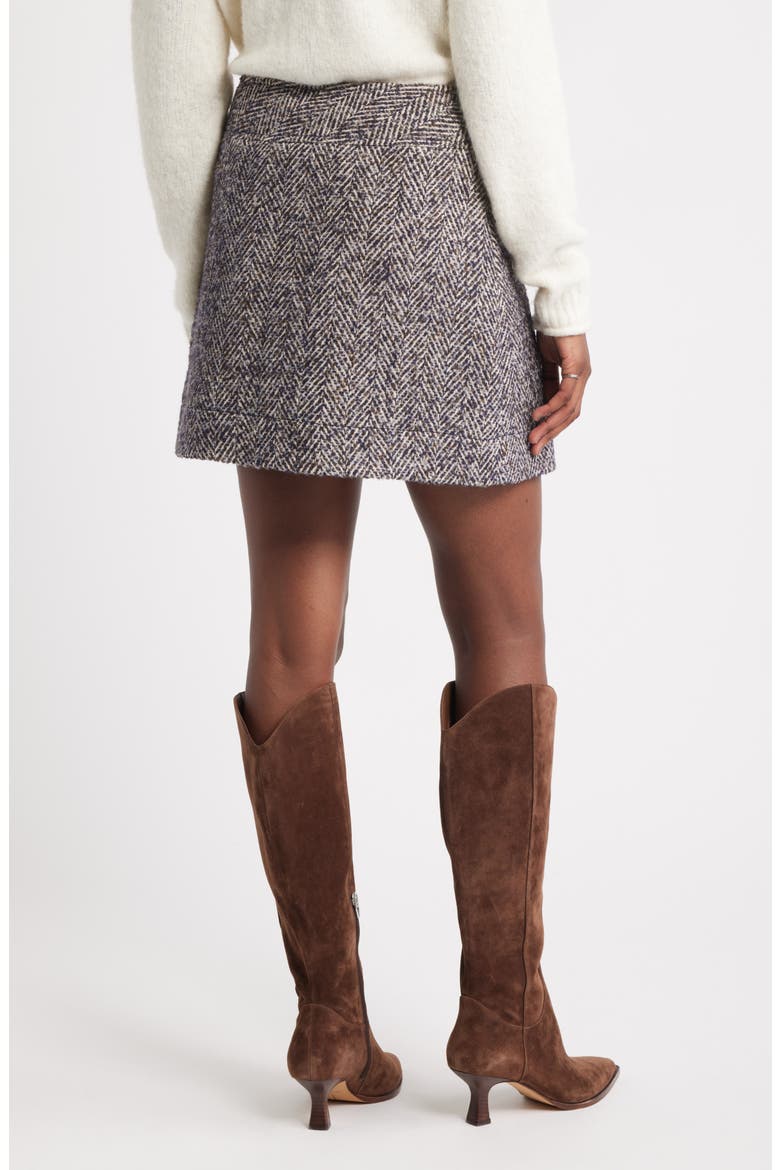 Herrringbone Tweed Wrap Miniskirt, Alternate, color, BROWN- BLUE TWEED