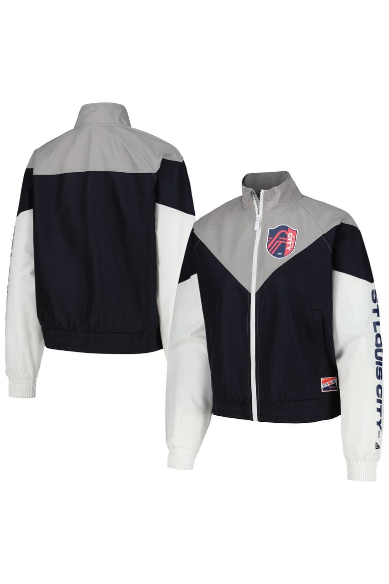 Women's 5th & Ocean by New Era Navy St. Louis City SC Cropped Full-Zip Windbreaker Jacket, Main, color, Navy