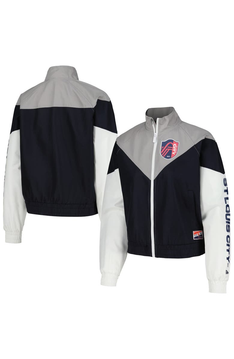 5TH AND OCEAN BY NEW ERA Women's 5th & Ocean by New Era Navy St. Louis City SC Cropped Full-Zip Windbreaker Jacket, Main, color, Navy