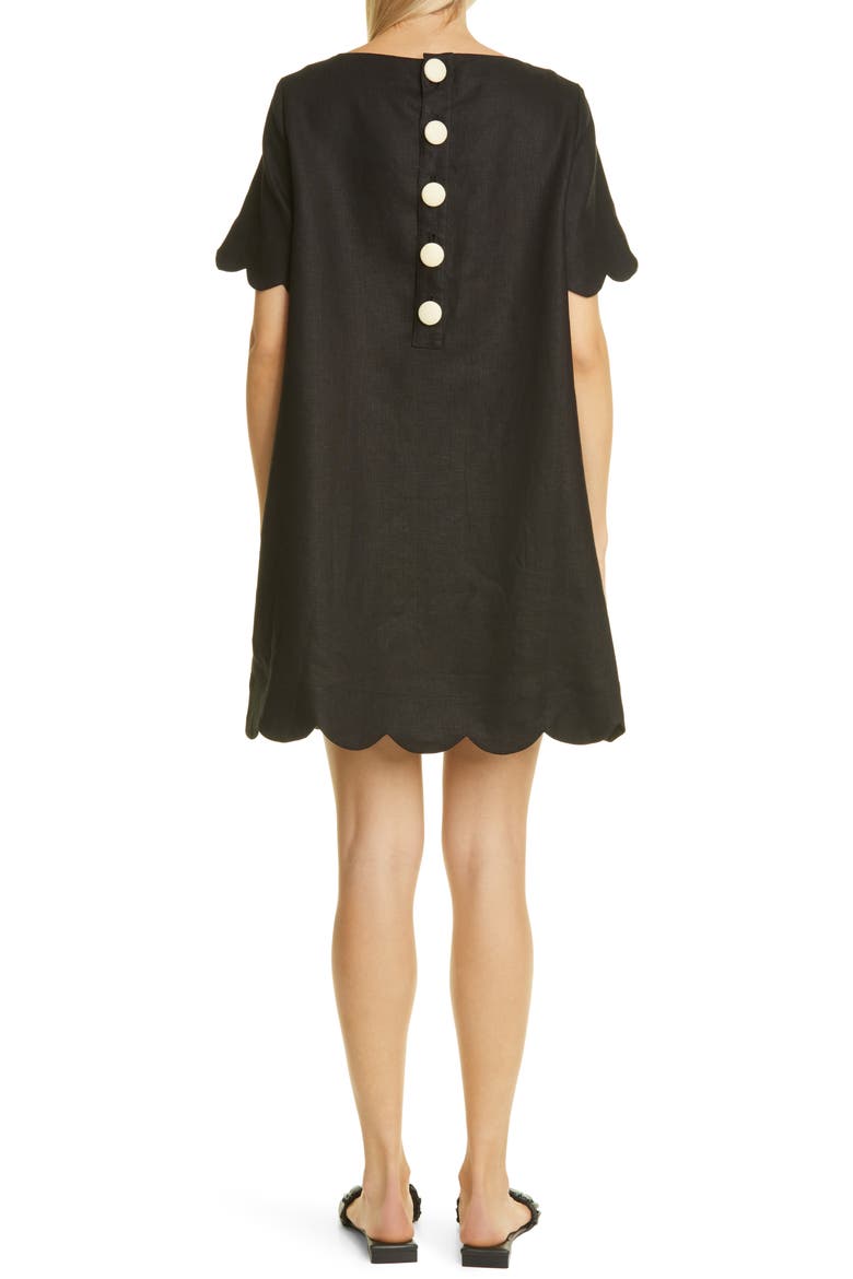 Scallop Button Linen T-Shirt Dress, Alternate, color, BLACK