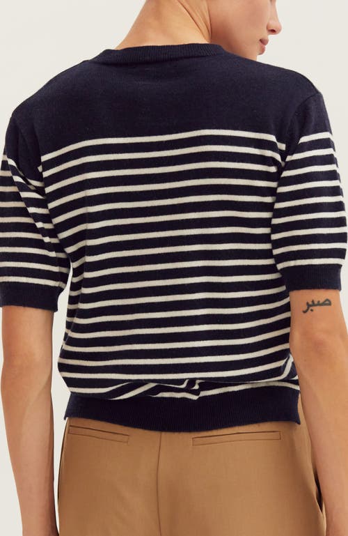 Crescent Stripe Short Sleeve Sweater Top In Multi