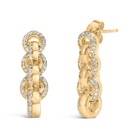 14K Yellow Gold Plated Silver 3/4 Cttw Diamond Chain Link Drop Earrings
