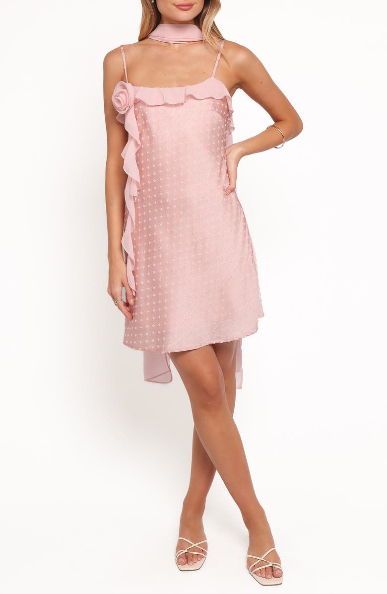 Petal & Pup Suki Ruffle Trim Minidress & Scarf Set, Main, color, Peach