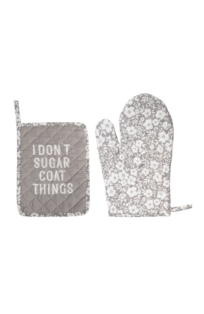 Totalee Gift Sugar Coat Pot Holder & Oven Mitt Set of 2 Cotton Grey, Main, color, Grey