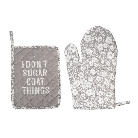 Sugar Coat Pot Holder & Oven Mitt Set of 2 Cotton Grey