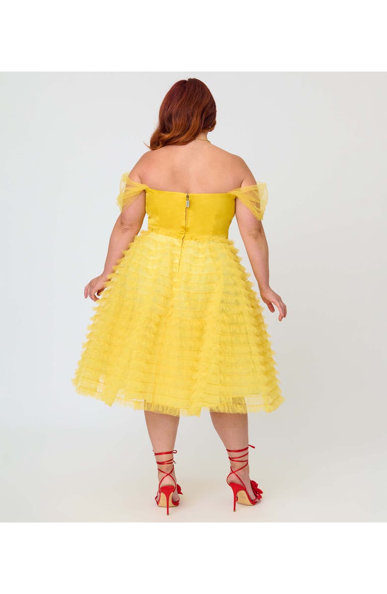Unique Vintage Plus Size Tulle Off The Shoulder Swing Dress, Alternate, color, Yellow W/ Rose Embroidery